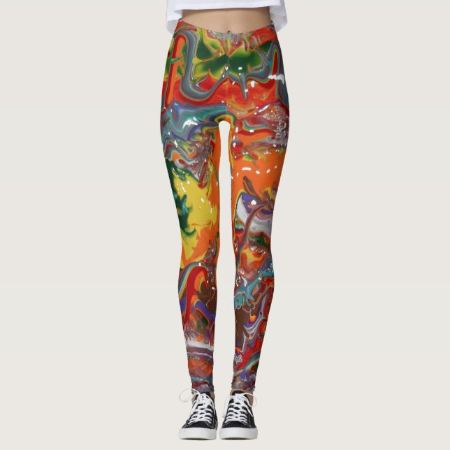 Regnbåge Färg Flow Paint Art Leggings (Framsida)