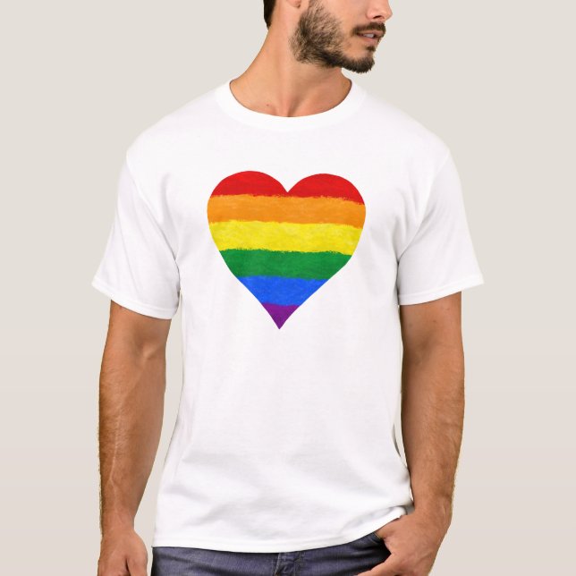 Regnbåge Färg, Gay pride, Lesbisk, Trans, Heart T Shirt (Framsida)