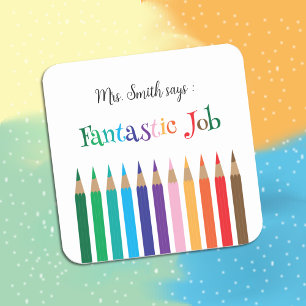 Regnbåge Färg Pencil Reward Stickers Fyrkantigt Klistermärke
