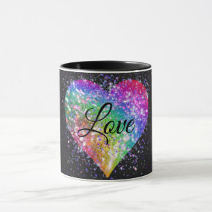 Regnbåge färg som sparkar glitter hjärta kärlek mu mugg