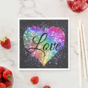 Regnbåge färg som tänder glitter hjärta kärlek pappersservett