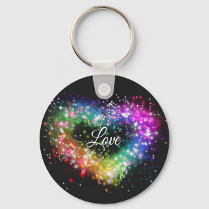 Regnbåge färg sprejfärg som gnidar glitter hjärta nyckelring