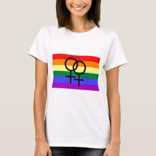 Regnbåge färgad lesbisk prideflagga tee