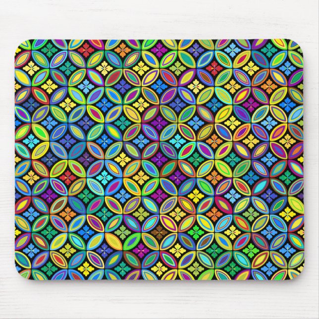 Regnbåge-färgad tapet med blommor och cirklar musmatta (Framsidan)