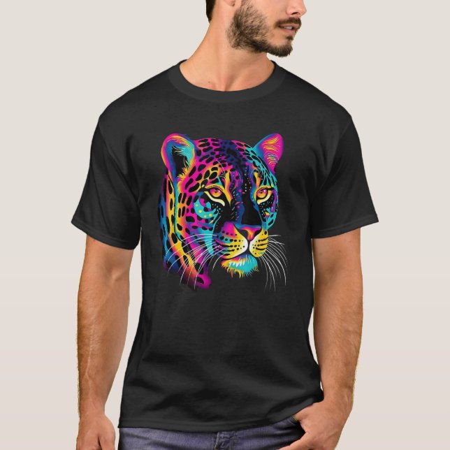 Regnbåge Färgrik Jaguar Stor Katt Älskare Tryck Gr T Shirt (Framsida)