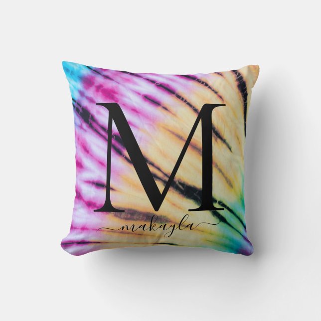 Regnbåge Färgrik Tie-Dye Teen Monogram Namn Kudde (Framsida)