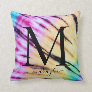 Regnbåge Färgrik Tie-Dye Teen Monogram Namn Kudde