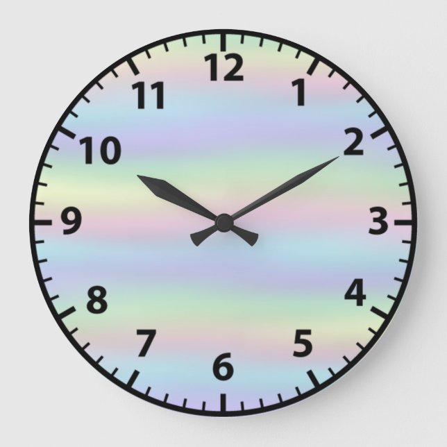 Regnbåge Faux HoloGraply Girly Wall Clock Stor Klocka (Framsida)