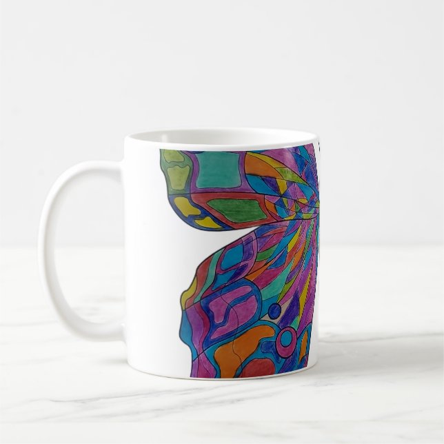 Regnbåge Fjäril Blommig Keramisk Kaffemugg (Vänster)