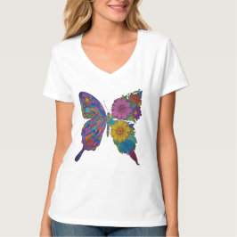 Regnbåge Fjäril Blommig Kvinnors V-ringad T-Shirt