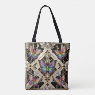 Regnbåge Fjäril Diamanter Lyxig Totebag Tygkasse