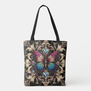 Regnbåge Fjäril Diamanter Lyxig Totebag Tygkasse