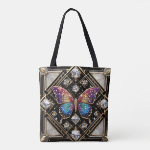 Regnbåge Fjäril Diamanter Lyxig Totebag Tygkasse