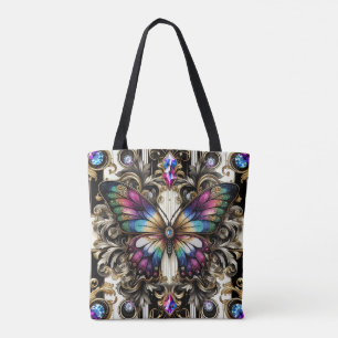 Regnbåge Fjäril Diamanter Lyxig Totebag Tygkasse
