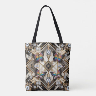 Regnbåge Fjäril Diamanter Lyxig Totebag Tygkasse