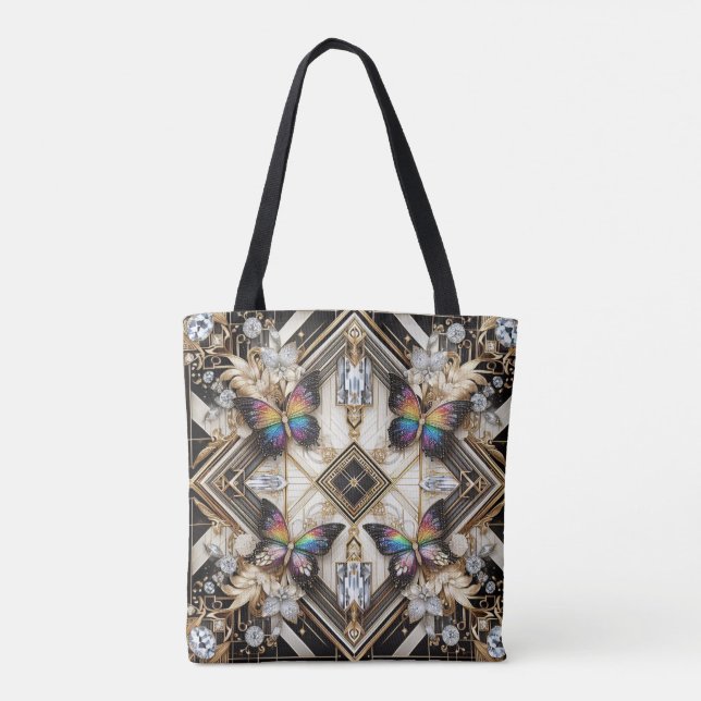 Regnbåge Fjäril Diamanter Lyxig Totebag Tygkasse (Baksida)