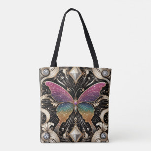 Regnbåge Fjäril Diamanter Lyxig Totebag Tygkasse