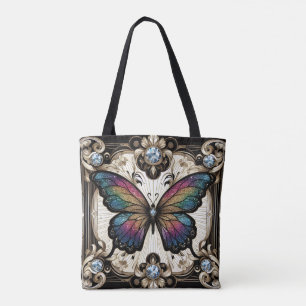 Regnbåge Fjäril Diamanter Lyxig Totebag Tygkasse