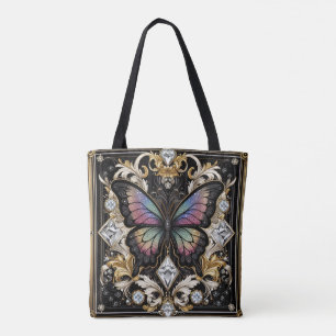 Regnbåge Fjäril Diamanter Lyxig Totebag Tygkasse