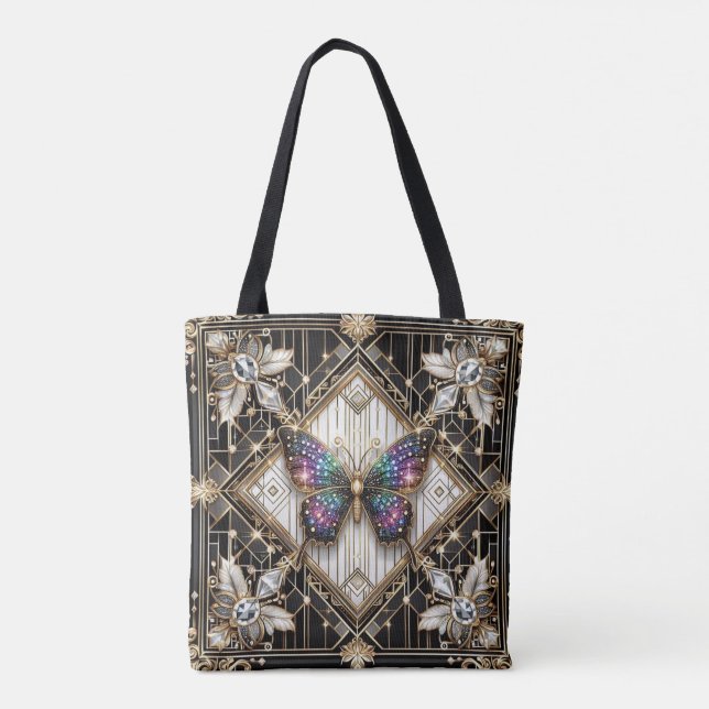 Regnbåge Fjäril Diamanter Lyxig Totebag Tygkasse (Baksida)