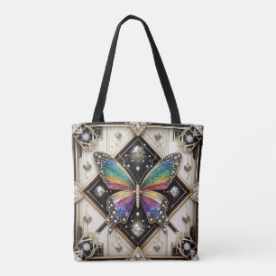 Regnbåge Fjäril Diamanter Lyxig Totebag Tygkasse