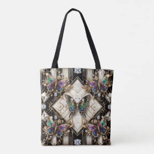 Regnbåge Fjäril Diamanter Lyxig Totebag Tygkasse