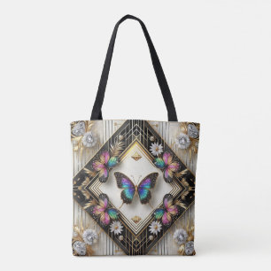 Regnbåge Fjäril Diamanter Lyxig Totebag Tygkasse