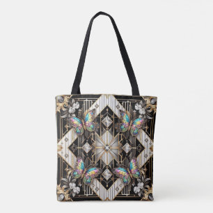 Regnbåge Fjäril Diamanter Lyxig Totebag Tygkasse