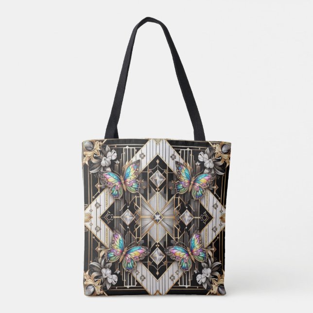 Regnbåge Fjäril Diamanter Lyxig Totebag Tygkasse (Baksida)