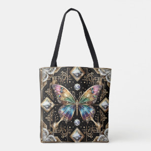 Regnbåge Fjäril Diamanter Lyxig Totebag Tygkasse