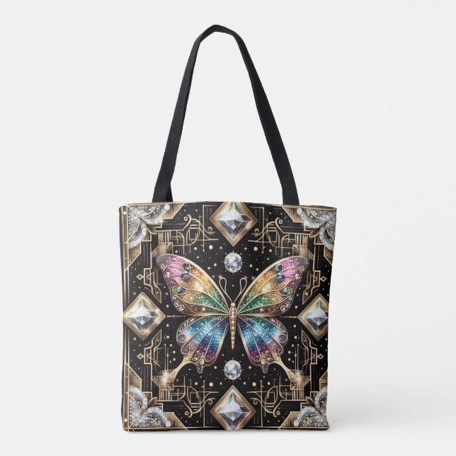 Regnbåge Fjäril Diamanter Lyxig Totebag Tygkasse (Baksida)