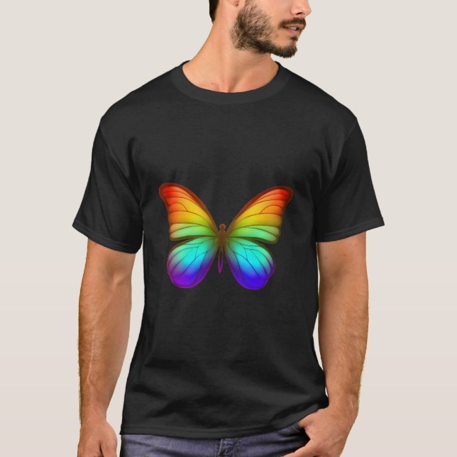 Regnbåge Fjäril Färgrik Natur Arbete T Shirt (Framsida)