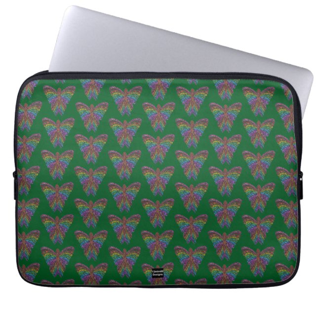 Regnbåge Fjäril (grön) - Bärbar datorskärm Laptop Fodral (Framsidan)