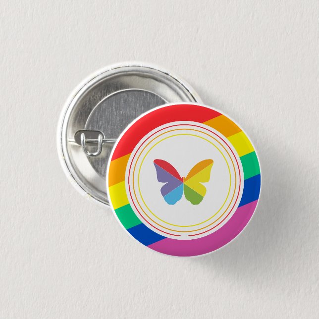 Regnbåge Fjäril HBTQ+ Pride Knapp (Framsida & baksida)
