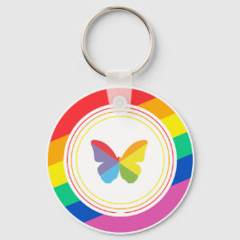 Regnbåge Fjäril HBTQ+ Pride Knapp Nyckelring