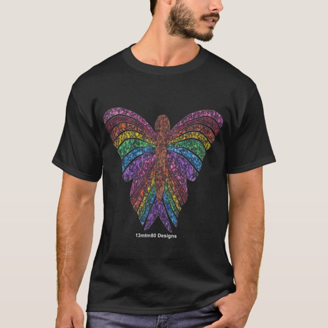 Regnbåge Fjäril (levande) - Mörk Herr T-Shirt (Framsida)