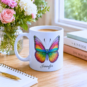 Regnbåge Fjäril Monogram Kaffemugg