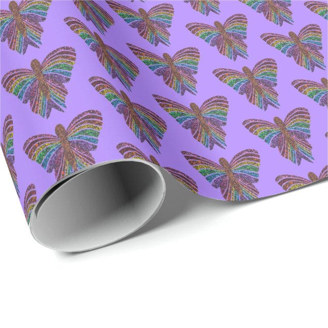 Regnbåge Fjäril (violett) - Inpackningspapper Presentpapper (Rullad Hörn)