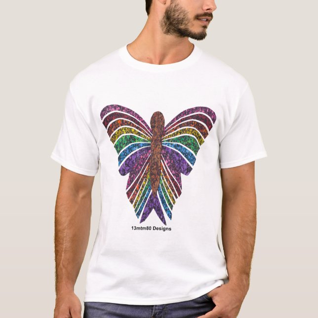 Regnbåge Fjäril (vit) - Herr Lätt T-Shirt (Framsida)
