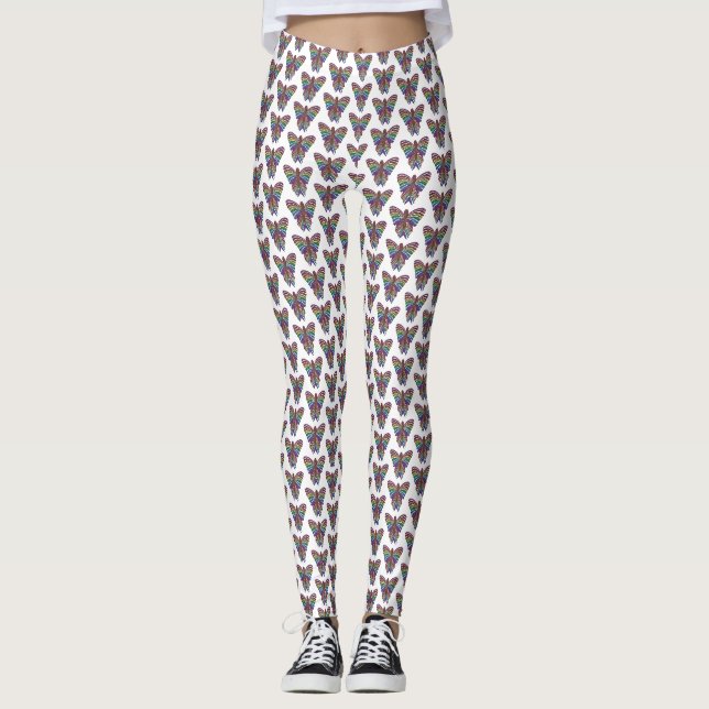Regnbåge Fjäril (vit) - Leggings (Framsida)