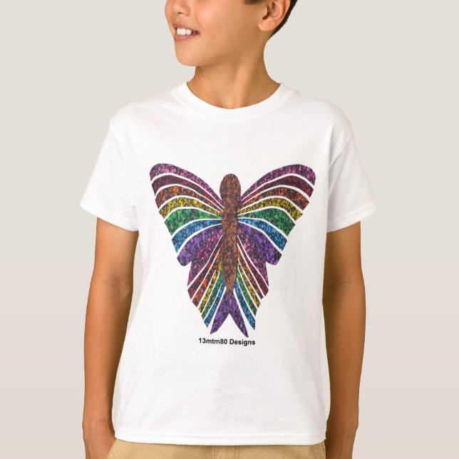 Regnbåge Fjäril (vit) - Pojktröja T Shirt (Framsida)