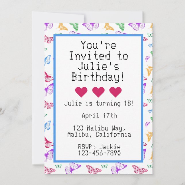 Regnbåge Fjärilar Inbjudningar (Framsida)