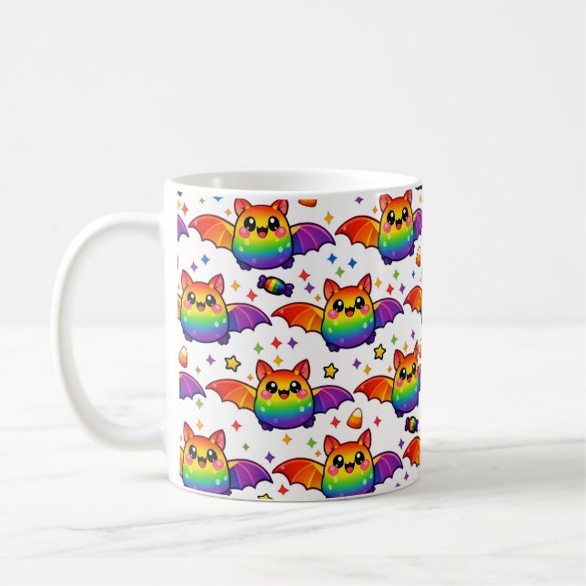 🦇🌈 Regnbåge Fladdermus Stjärnexplosion Crew Stru Kaffemugg (Vänster)