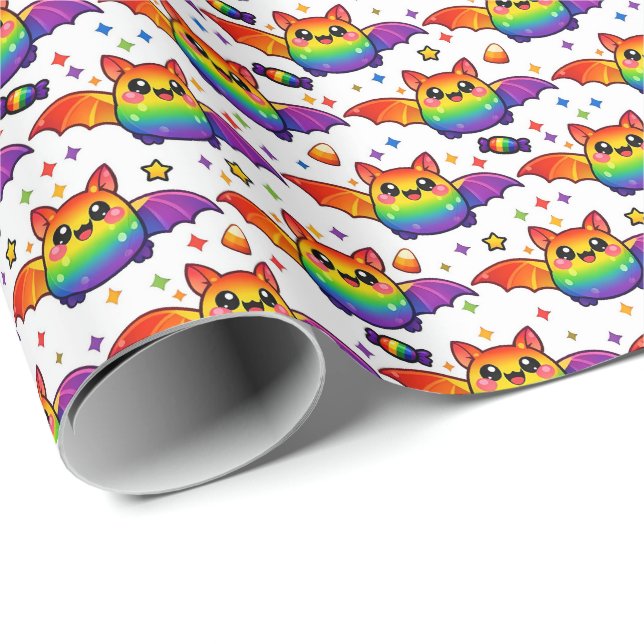 🦇🌈 Regnbåge Fladdermus Stjärnexplosion Crew Stru Presentpapper (Rullad Hörn)