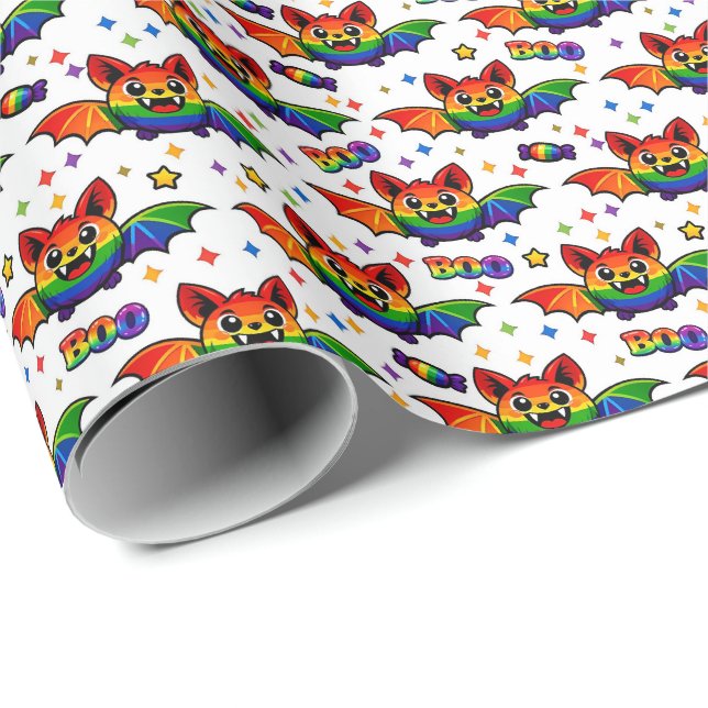 🦇🌈 Regnbåge Fladdermus Stjärnspridning Besättnin Presentpapper (Rullad Hörn)