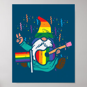 Regnbåge Flagga Gnome Guitar LGBT Pride Månad Gay Poster