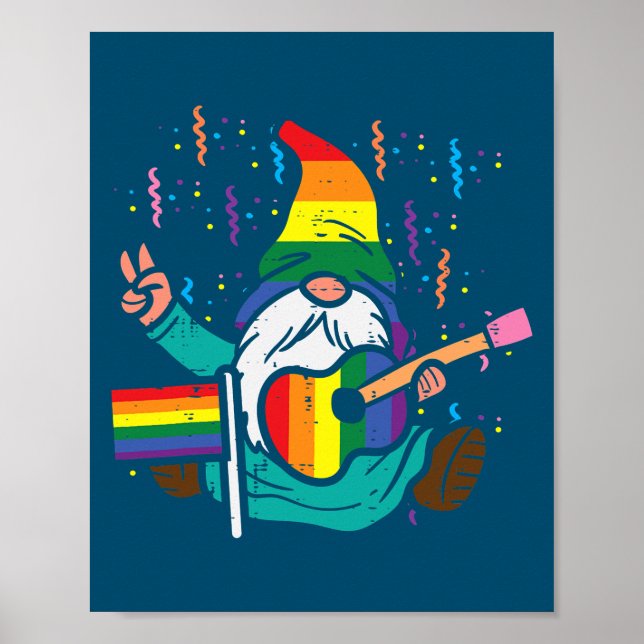 Regnbåge Flagga Gnome Guitar LGBT Pride Månad Gay Poster (Framsidan)