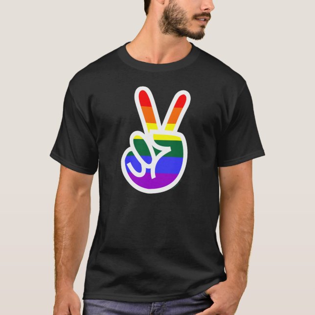 Regnbåge Flagga V-signera fred T Shirt (Framsida)