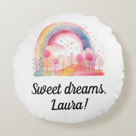 Regnbåge, flickor, småbarn-gåva, söta drömmar. rund kudde