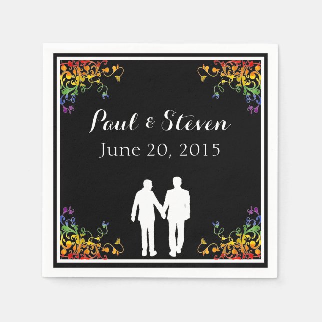 Regnbåge FlourES Gay Bröllop Cocktail Napkins Pappersservett (Framsidan)